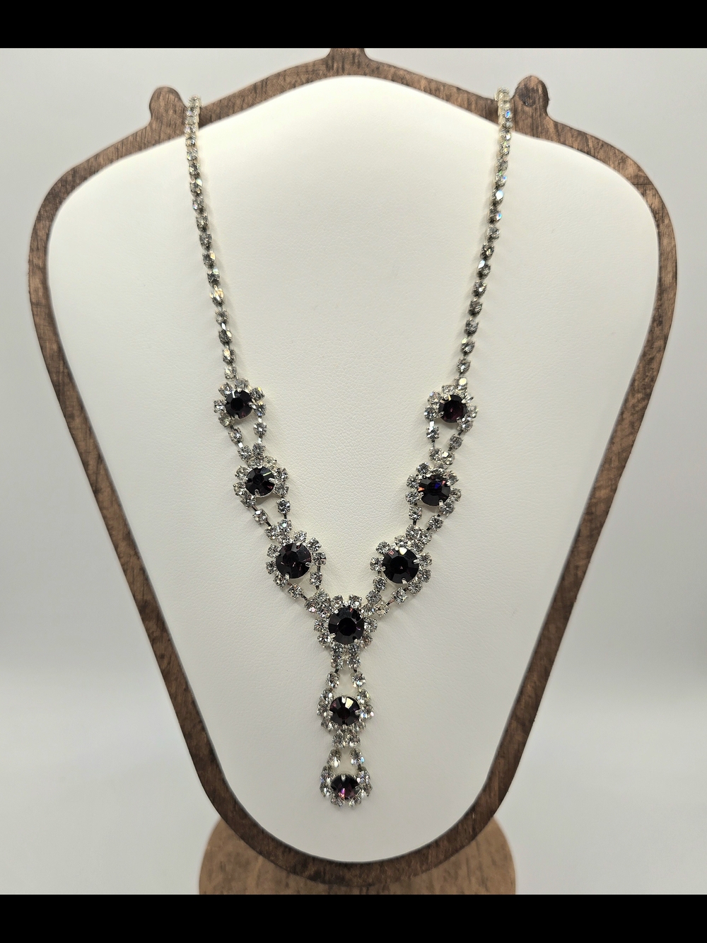 Crystal Drop Necklace with Dark Purple Centers